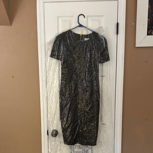 Calvin Klein Black Asymmetrical Short Sleeve Dress